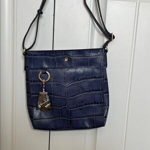 G.I.L.I. Navy‎ Croc-Embossed Crossbody Bag